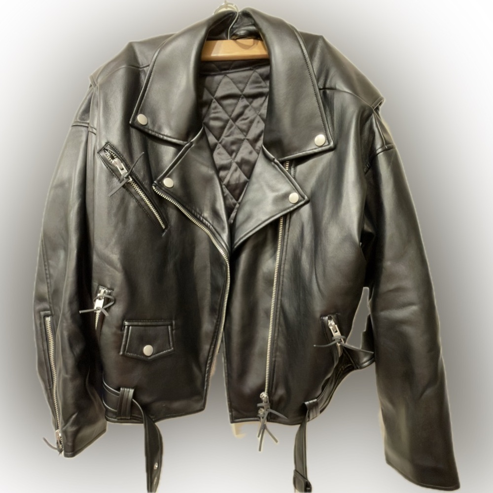 Good American Black Leather Moto Jacket